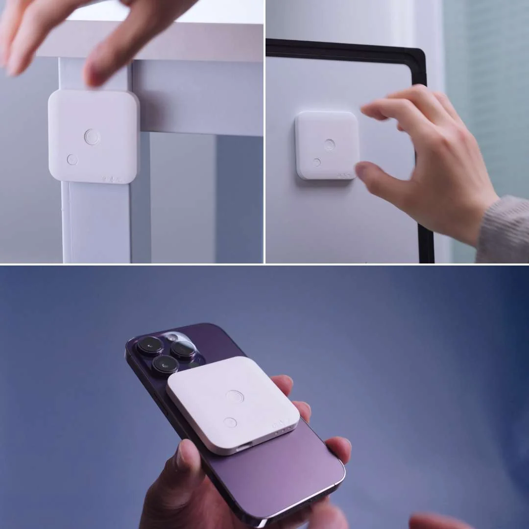 VodiLink aimanté sur un pied de bureau, un cadre métallique et un iPhone